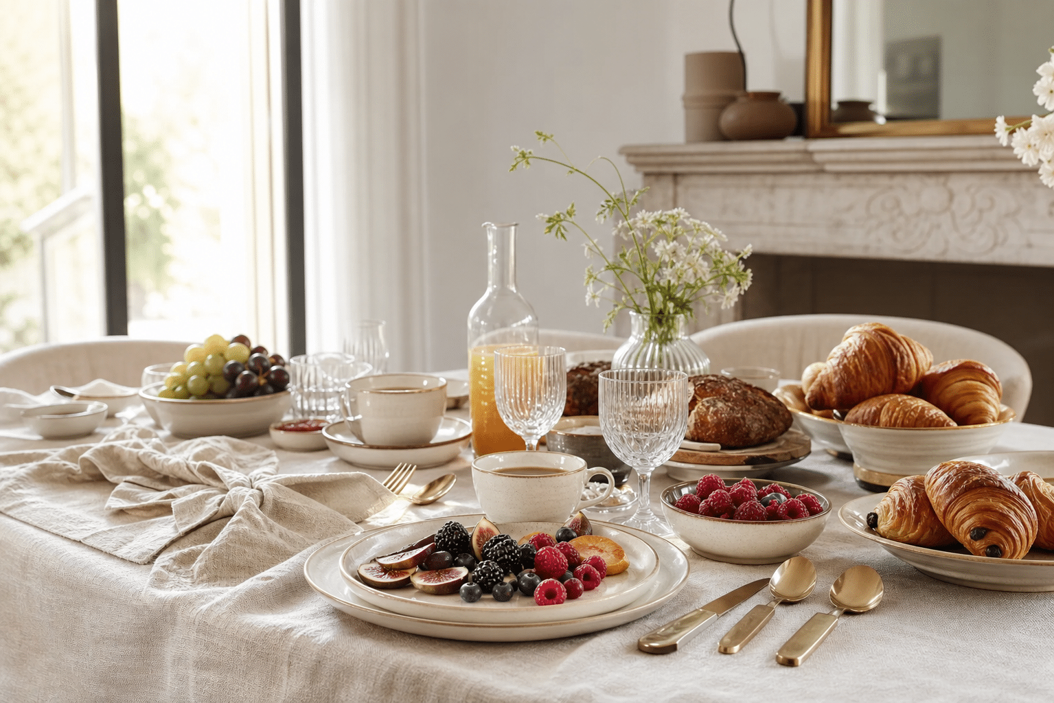 Table de brunch élégante dressée à la maison